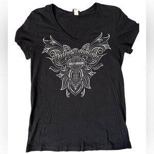 Harley Davidson Black & Gray SS V-neck shirt Small MOTOWN
